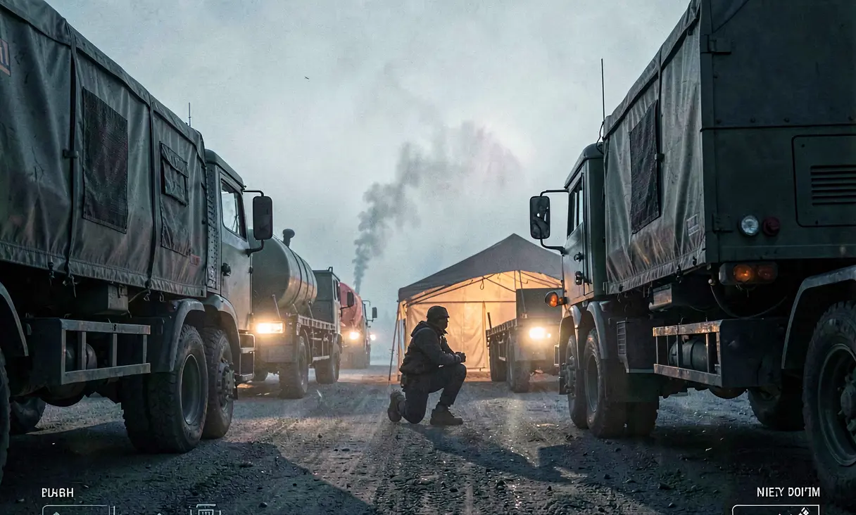 A military convoy staging area